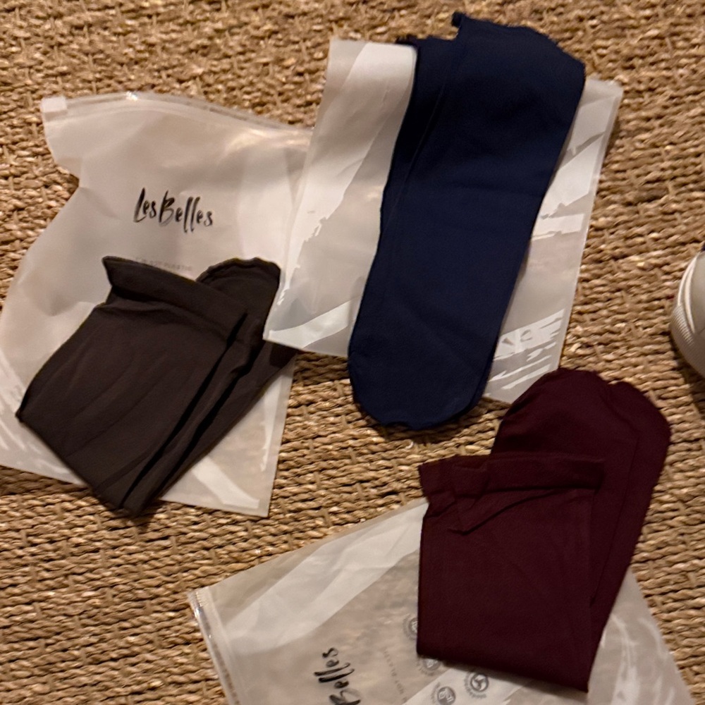 Les belles lot of 3 pairs sheer socks large grey black burgundy